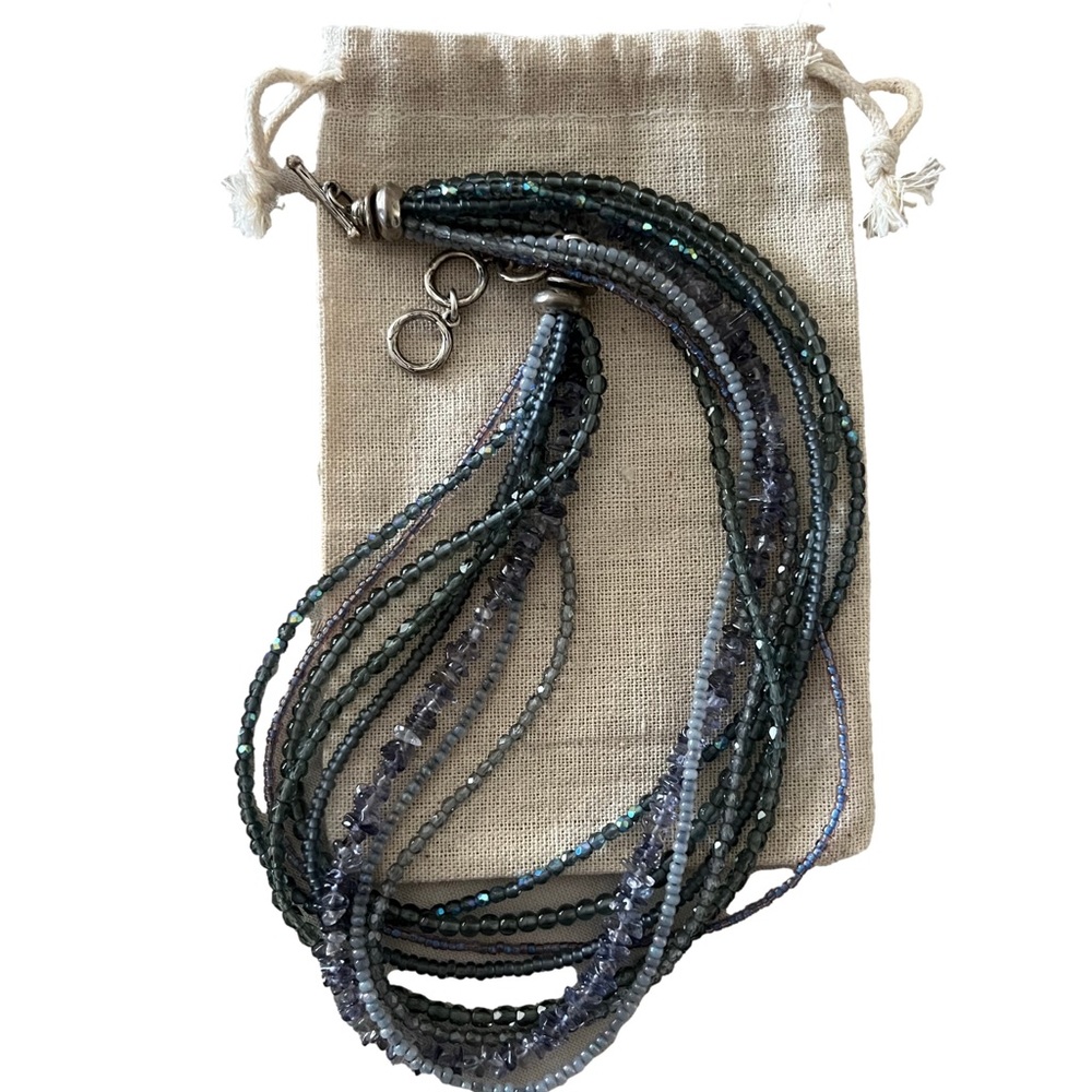 Shane Boyner Blue Grey & Lavender Multi-Strand Beaded Statement Necklace